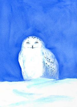 Hibou des neiges dans la neige Peinture à l'aquarelle sur Karen Kaspar