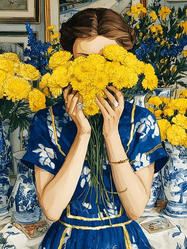 Dame aux fleurs jaunes