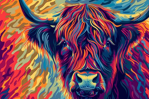 Kleurrijk schilderij van Schotse hooglander