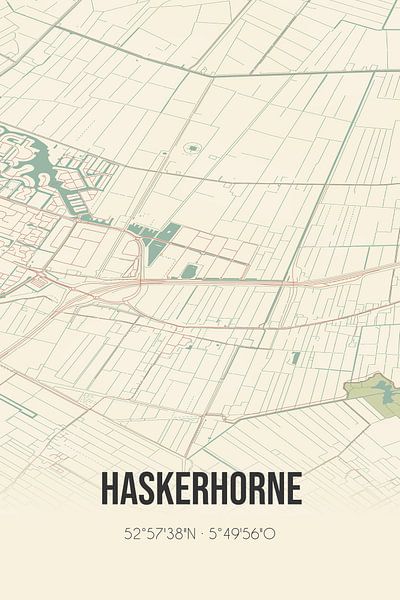 Alte Karte von Haskerhorne (Fryslan) von Ortsdrucke