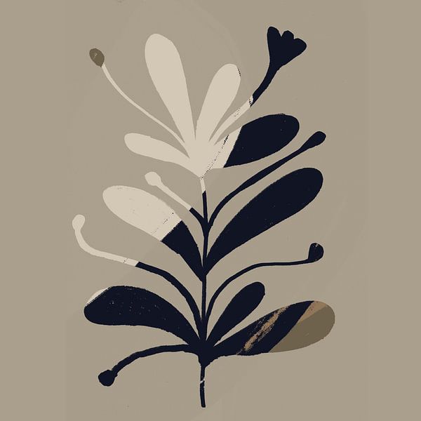 Abstract minimalistisch botanisch. Blad in neutrale tinten. van Dina Dankers