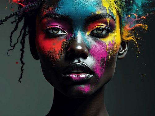 Portret van een Afrikaanse vrouw met felle kleuren