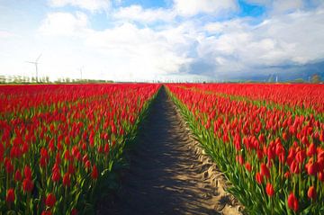 Rode velden in tulpenland. van Loris Photography