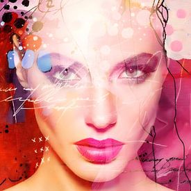 Beautiful Colors | Een portret van een vrouw met als hoofdkleuren rood en roze van Wil Vervenne