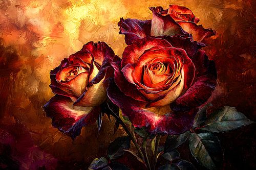 Realistische warme rozen schildering