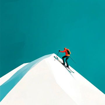 Skiërs op een besneeuwde top van Poster Art Shop