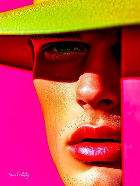 Der Limettenhut - Pop Art Porträt by Neural Artistry von Neural Artistry