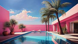 Roze huis met zwembad