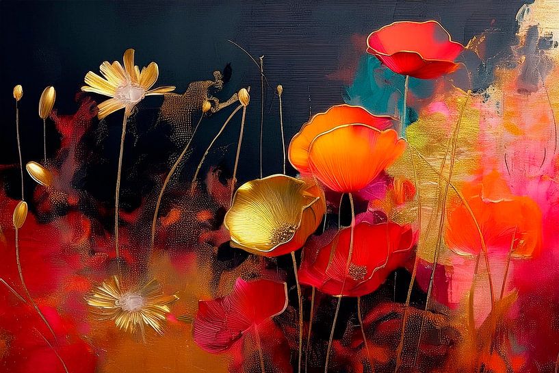 Abstrakte Mohnblumen, Serie Goldstrukturen-3 von Studio Pieternel