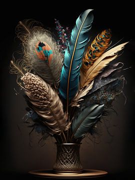 Vase mit exotischen Federn von Rene Ladenius Digital Art