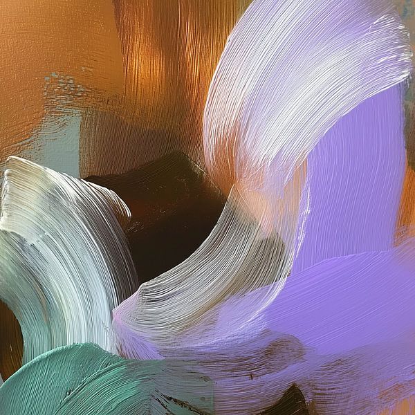 Der fließende Tanz der Pinselstriche in Lila und Weiß von Color Square