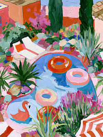 Colourful Pool Party from Above – Summer Holiday Art