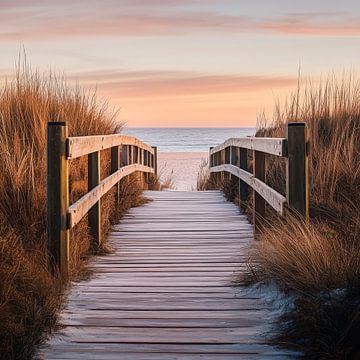 Strandpad zonsondergang van Poster Art Shop