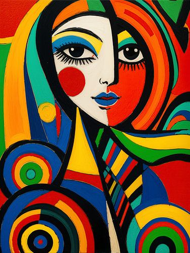 Modern Abstract Portret in primaire kleuren.  Serie: Wereldvrouwen