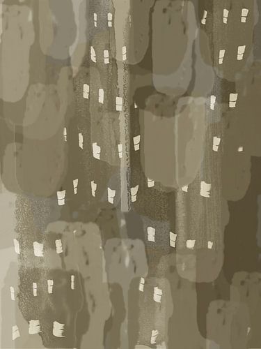 Abstracte penseelstreken in taupe en wit.