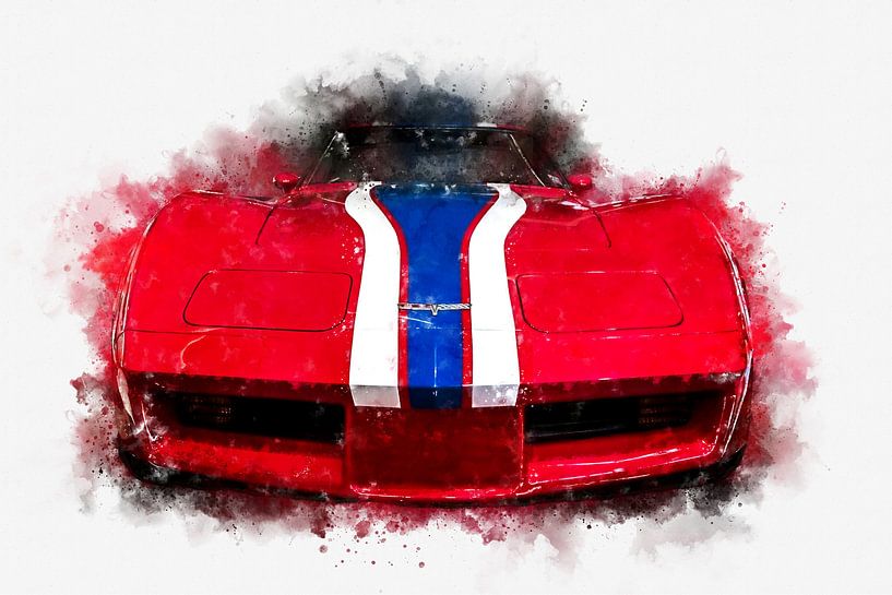 Chevrolet Corvette C3 Stingray 1976 Digital Painting in Watercolor by Andreea Eva Herczegh