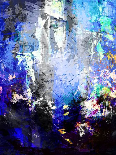 Modern, Abstract Digitaal Kunstwerk in Zwart Blauw