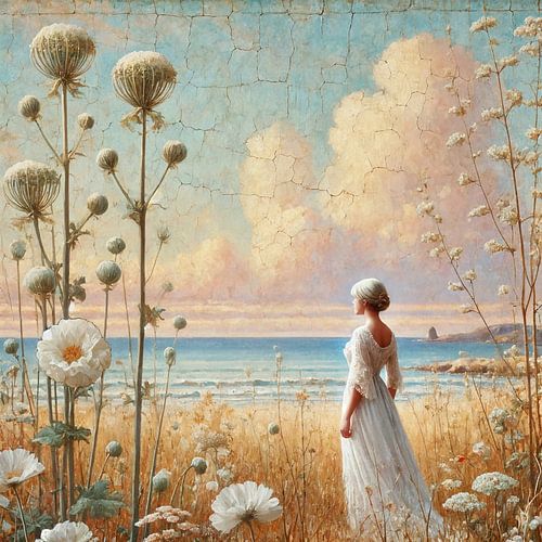 Dromerige Bloemenpracht – Elegante Vrouw in Schilderstijl
