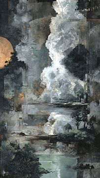 Etherische gefragmenteerde droomlandschapcompositie