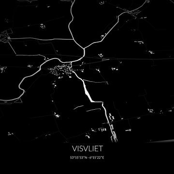 Zwart-witte landkaart van Visvliet, Groningen. van Rezona