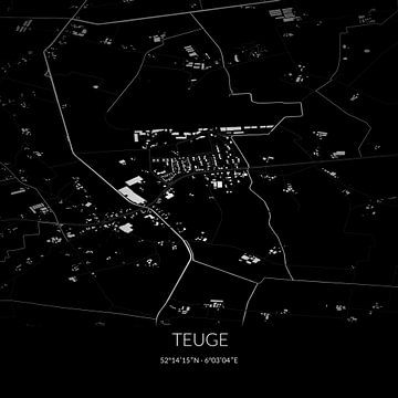 Schwarz-weiße Karte von Teuge, Gelderland. von Rezona
