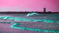 Golf voor het Scheveningse noorderhavenhoofd roze von Wen van  Gampelaere Miniaturansicht
