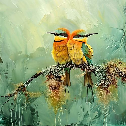 Twee bijeneters op een tak