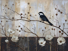Vogel tussen witte bloesems van IamHomeStudio