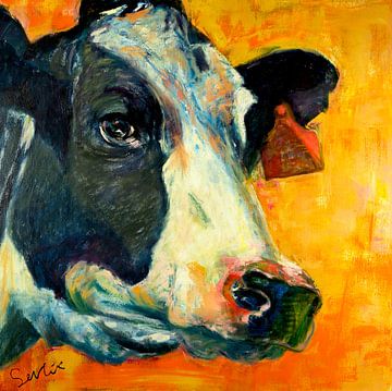Schilderij van een koe - portret ( VI ) van Liesbeth Serlie