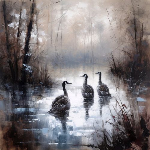 Canadese Ganzen Schilderij