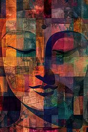 Abstract colourful Buddha mosaic artwork by Art & Soul Creations