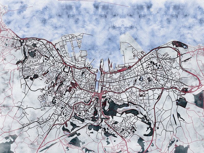 Map of Cherbourg-en-Cotentin with the style 'White Winter' by Maporia