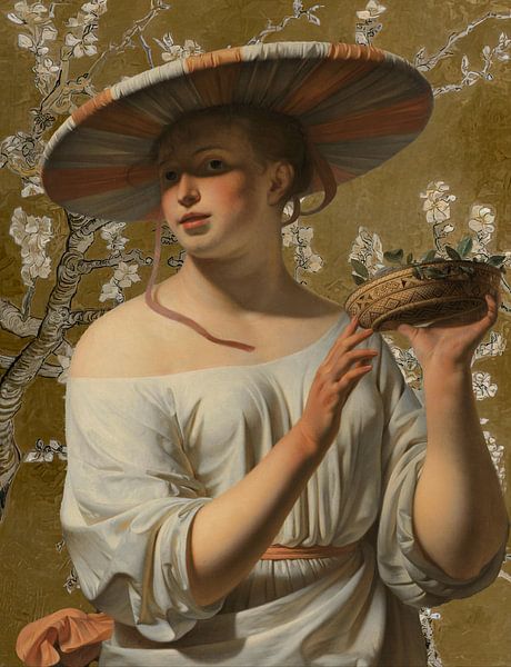Mädchen mit breitem Hut - Mandelblüte Van Gogh von Digital Art Studio