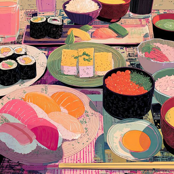 Sushi still life in catroon style by Vlindertuin-Art