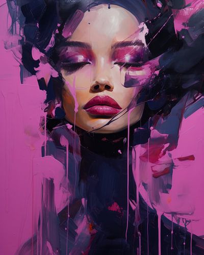 Modern abstract portret in paars en roze