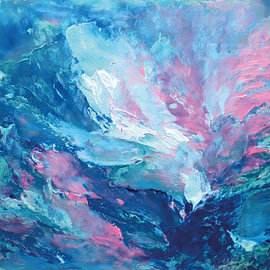 Art abstrait dans des tons de bleu clair et de rose