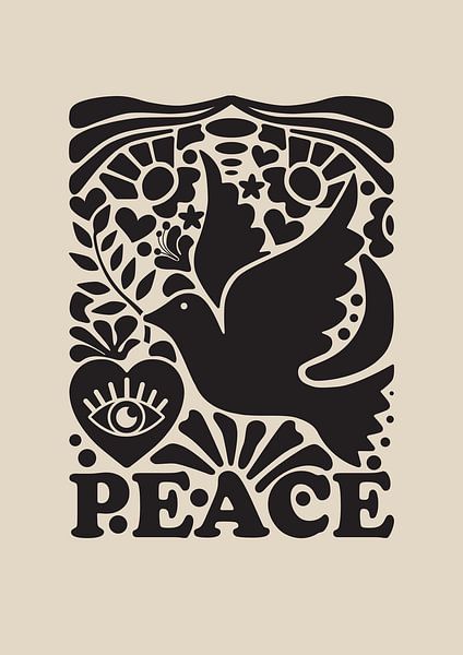 Graphic art Peace - Black/Beige - Galerie murale - Japandi - Abstract par Digital Art Lover
