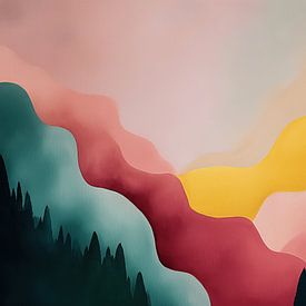 A colourful landscape and forest in soft hues – a panoramic view by TheXclusive Art