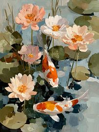 Koi Karpfen und Seerosen von Lina van Oers