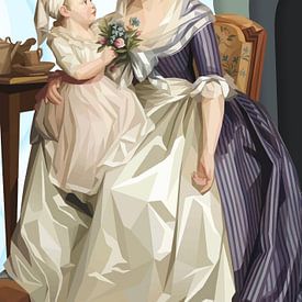 Portrait d'une femme tenant sa fille sur les genoux, huile sur toile by Low Profile