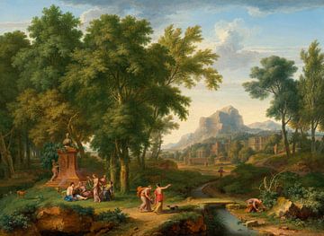 Arcadisch landschap met borstbeeld van Flora, Jan van Huysum
