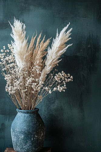 Vase rustique avec fleurs séchées