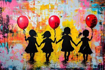Kinderen met ballonnen silhouetten van Art & Soul Creations