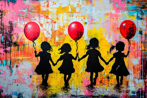 Kinderen met ballonnen silhouetten