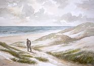 Spaziergänger in den Dünen an der niederländischen Nordseeküste - Aquarell auf Papier von Galerie Ringoot Miniaturansicht
