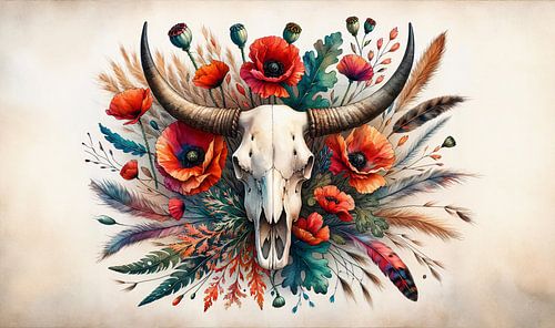 Bull skull with poppy seeds