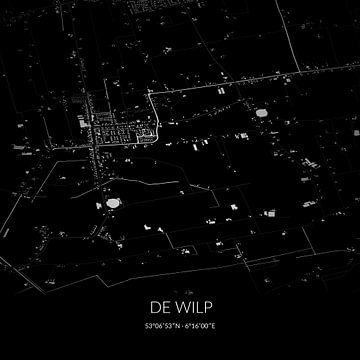 Zwart-witte landkaart van De Wilp, Groningen. van Rezona
