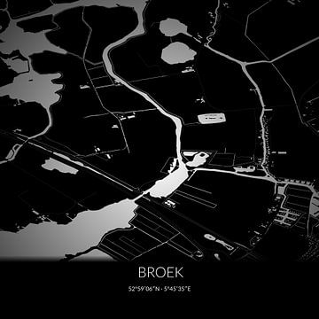 Zwart-witte landkaart van Broek, Fryslan. van Rezona