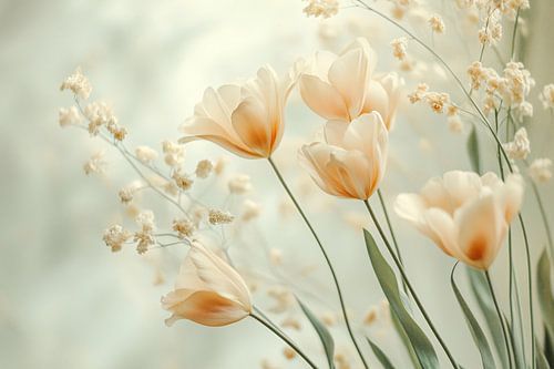 Zacht gekleurde tulpen en takjes