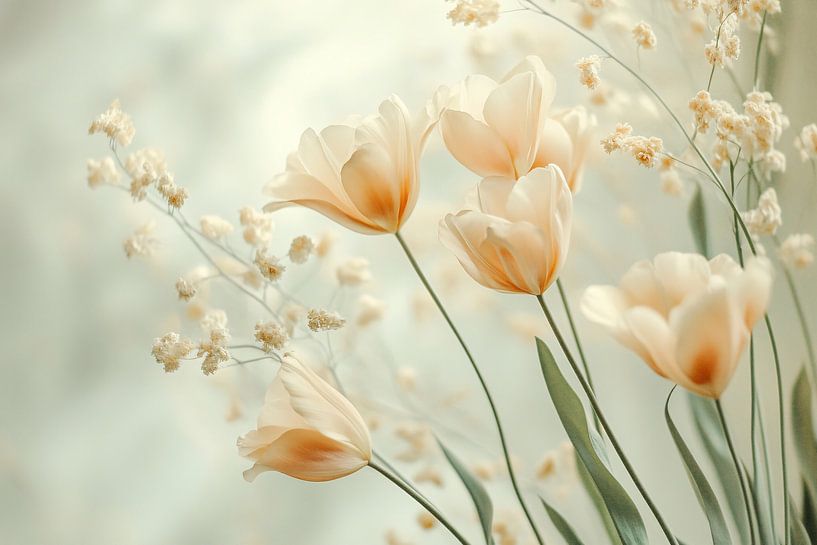 Soft-coloured tulips and sprigs by Imperial Art House
